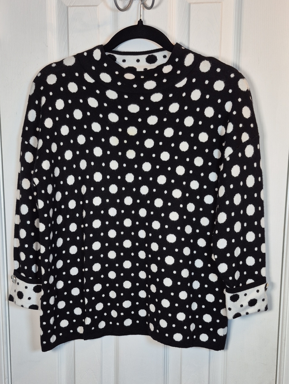 Pina Rossi Polka Dot Oversized Mock Neck Sweater Size M – Cozy Chic Knit Top